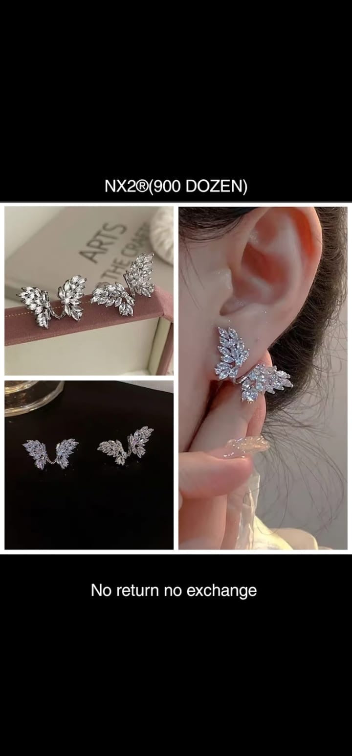 Leaf Stud Silver Stone Korean Earrings - 12 Pairs