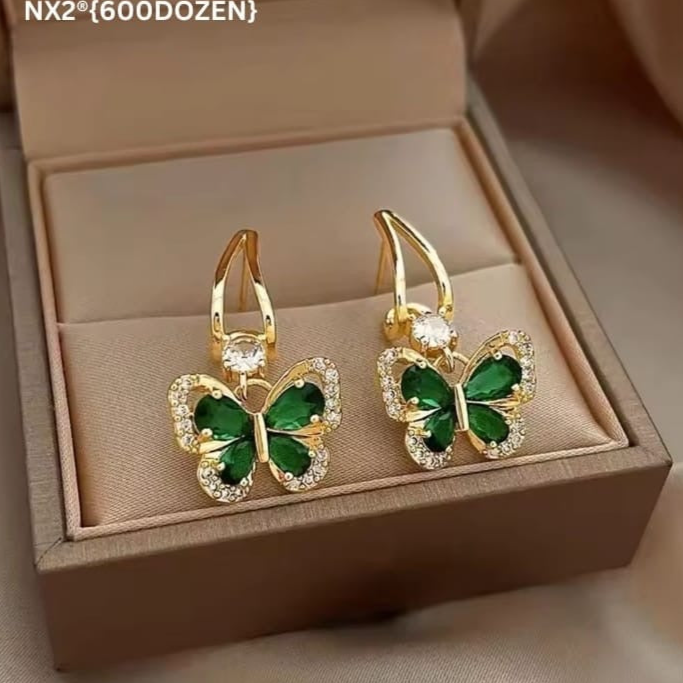 Korean Style Green Butterfly Stone Earrings - Wholesale