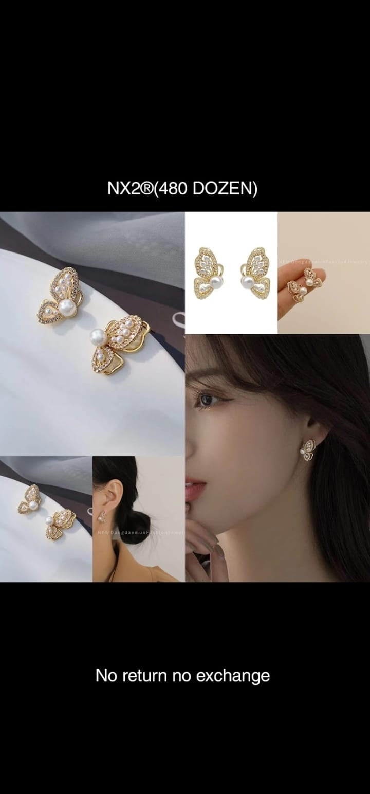 Golden Half Butterfly Beads Korean Earring