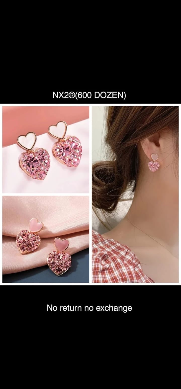 Korean Style Pink Heart Stud Earrings - Wholesale