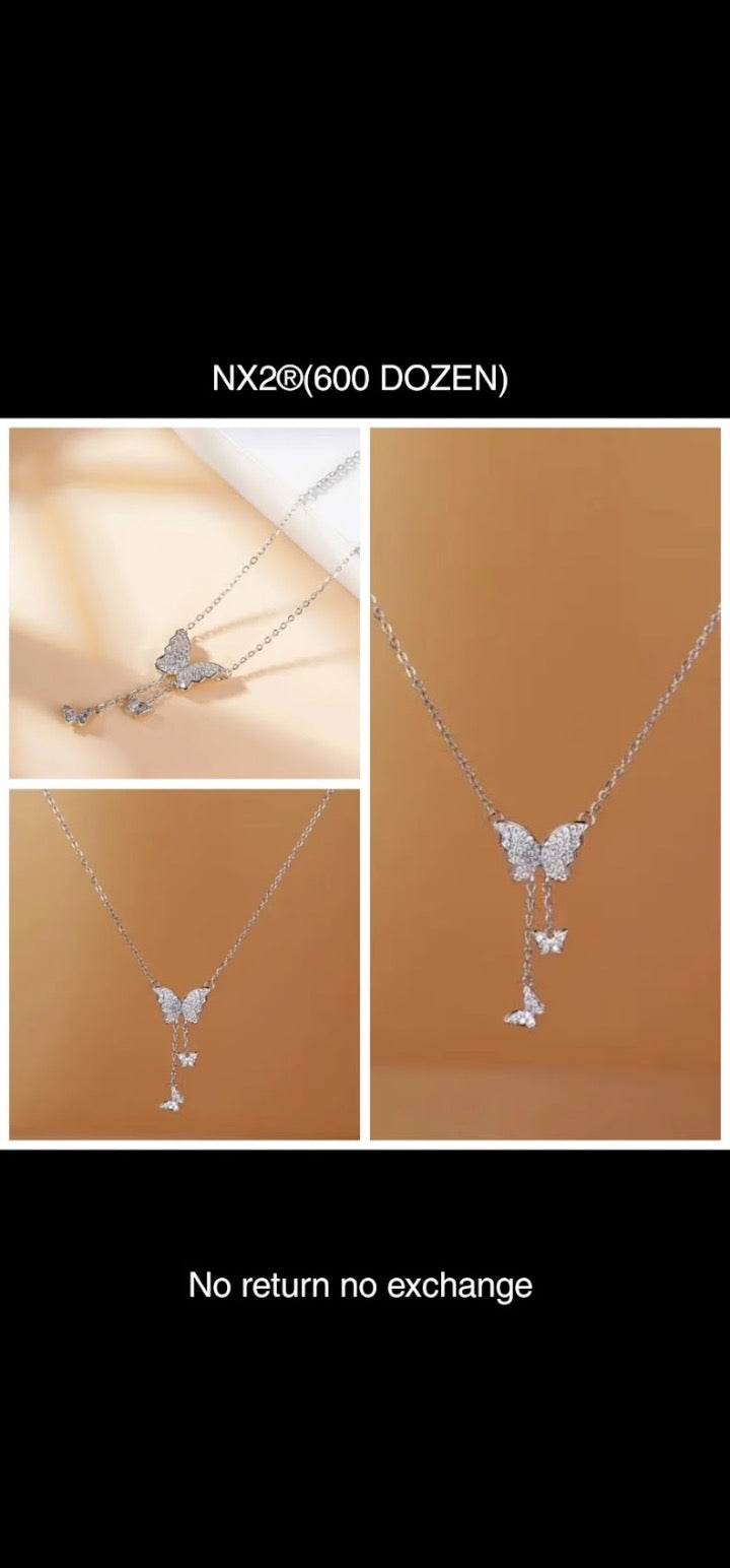 Silver Charm Pendant Chain with 3 Butterfly Design - Wholesale