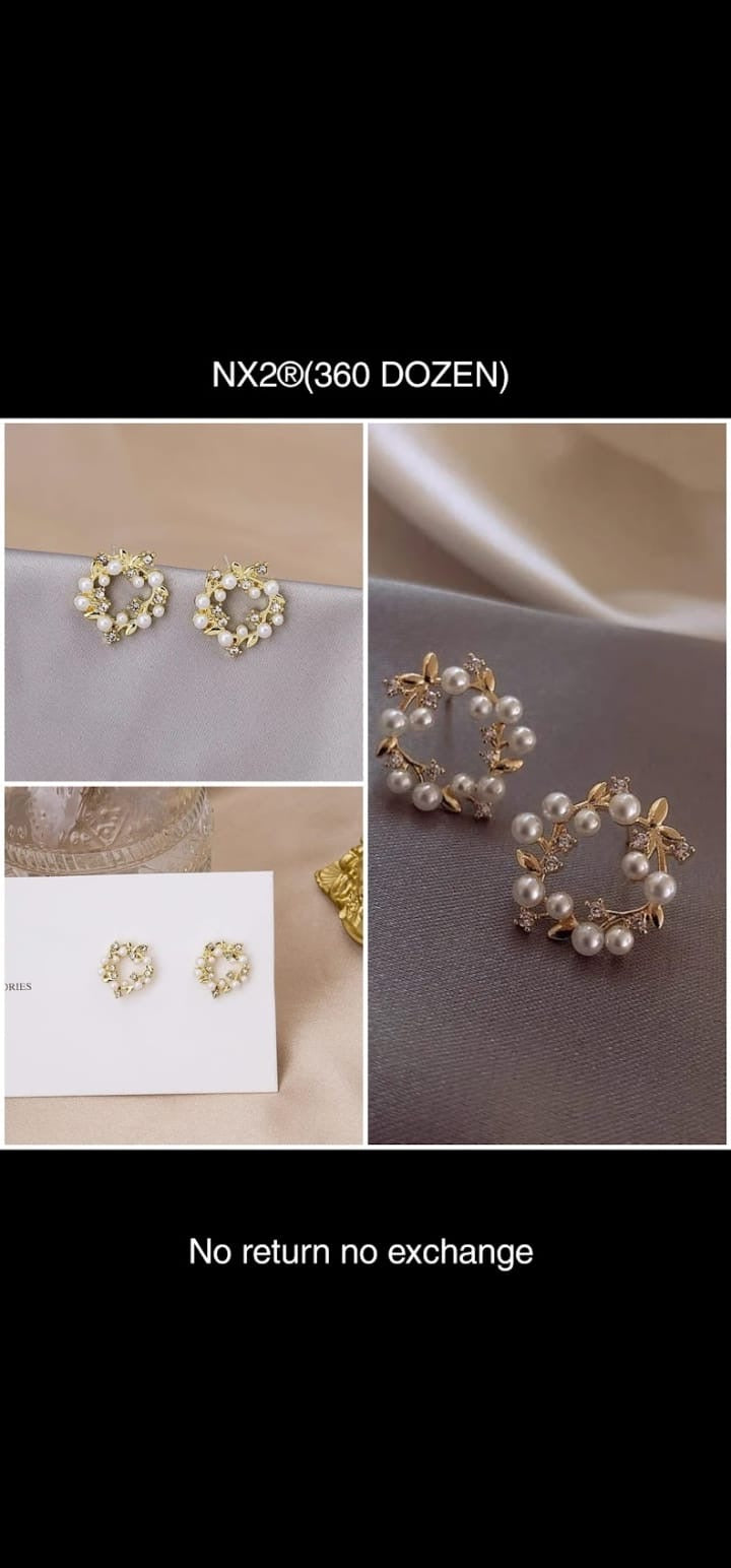 Round Beads and Stone Stud Earrings - Wholesale