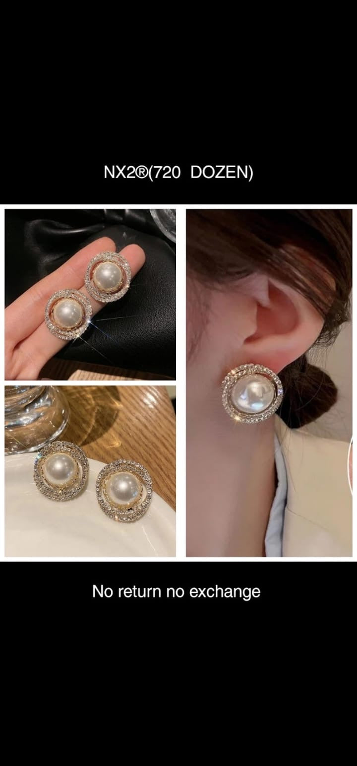 Korean Style White Pearl Round Stud Earrings - Wholesale