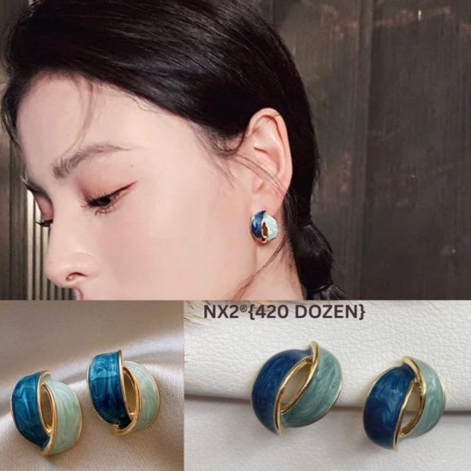 Korean Style Double Colour Stud Earrings - Wholesale