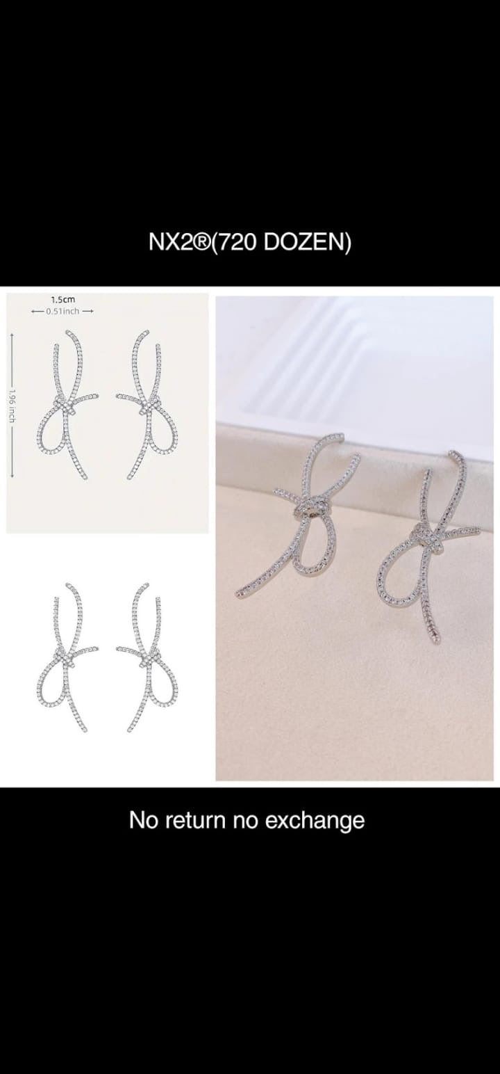 Korean Style Silver Ribbon Stud Earrings - Wholesale