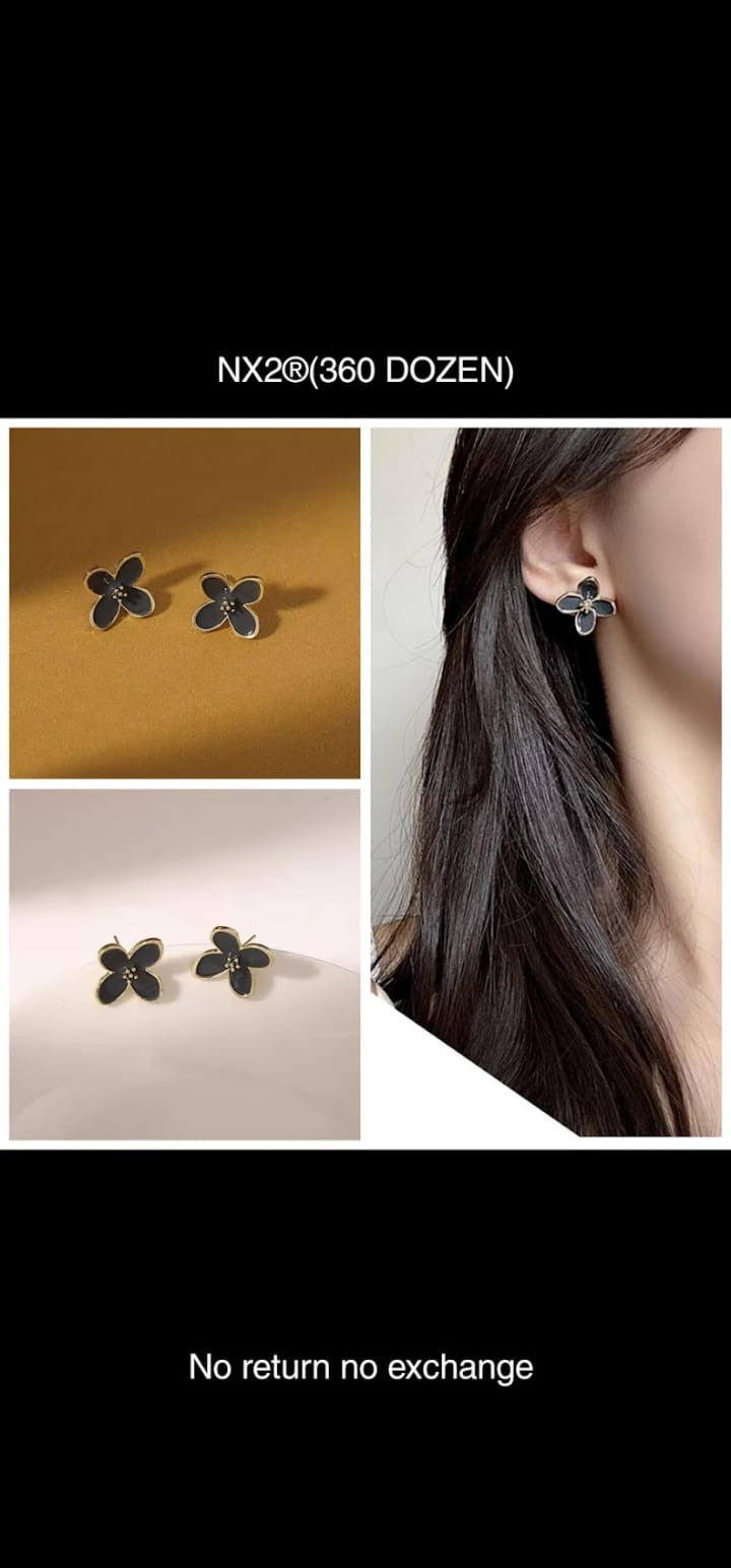 Black Flower Stud Korean Earring