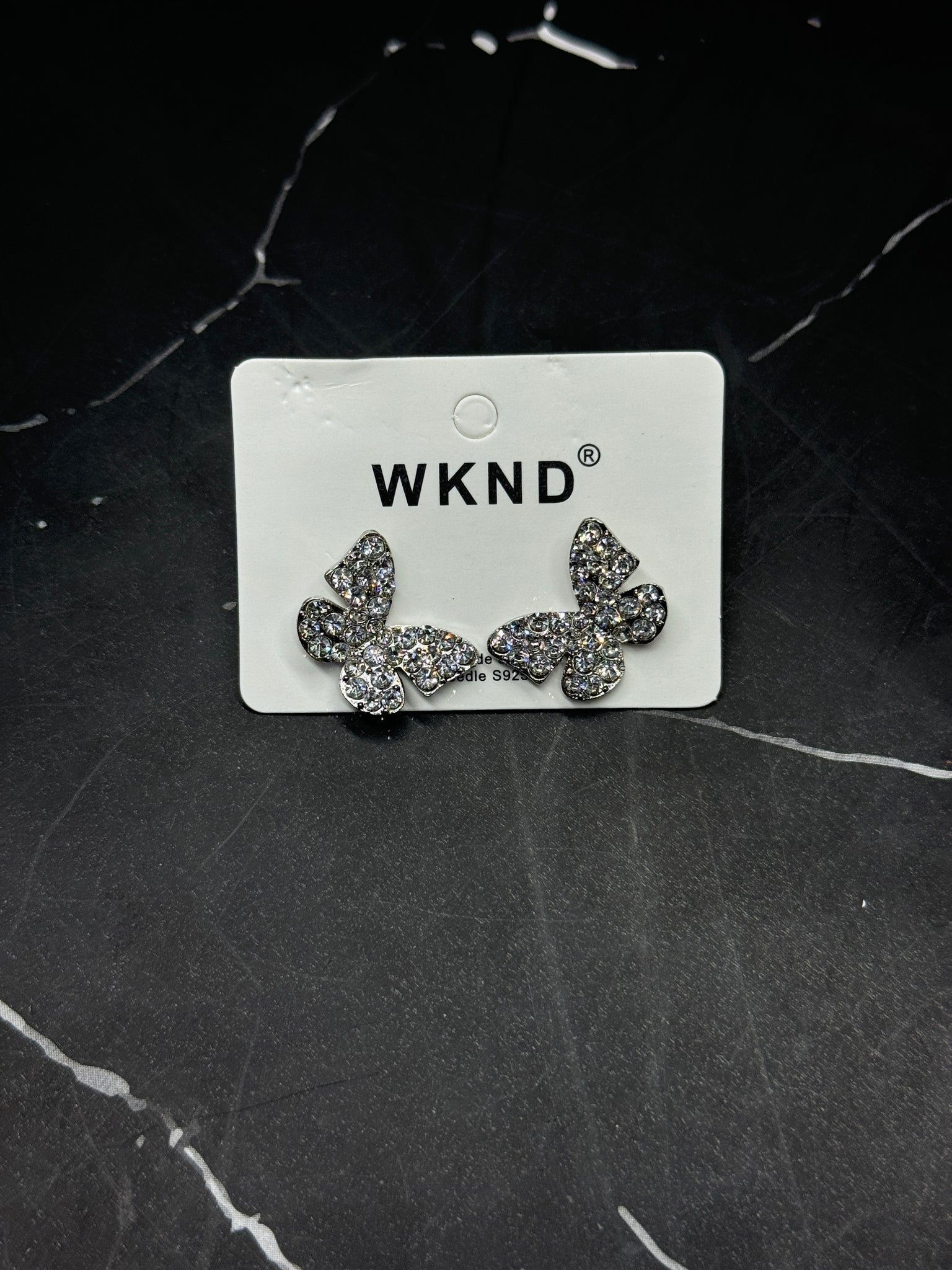 WKND Brand Butterfly Shape White Stone Korean Earrings - 12 Pairs